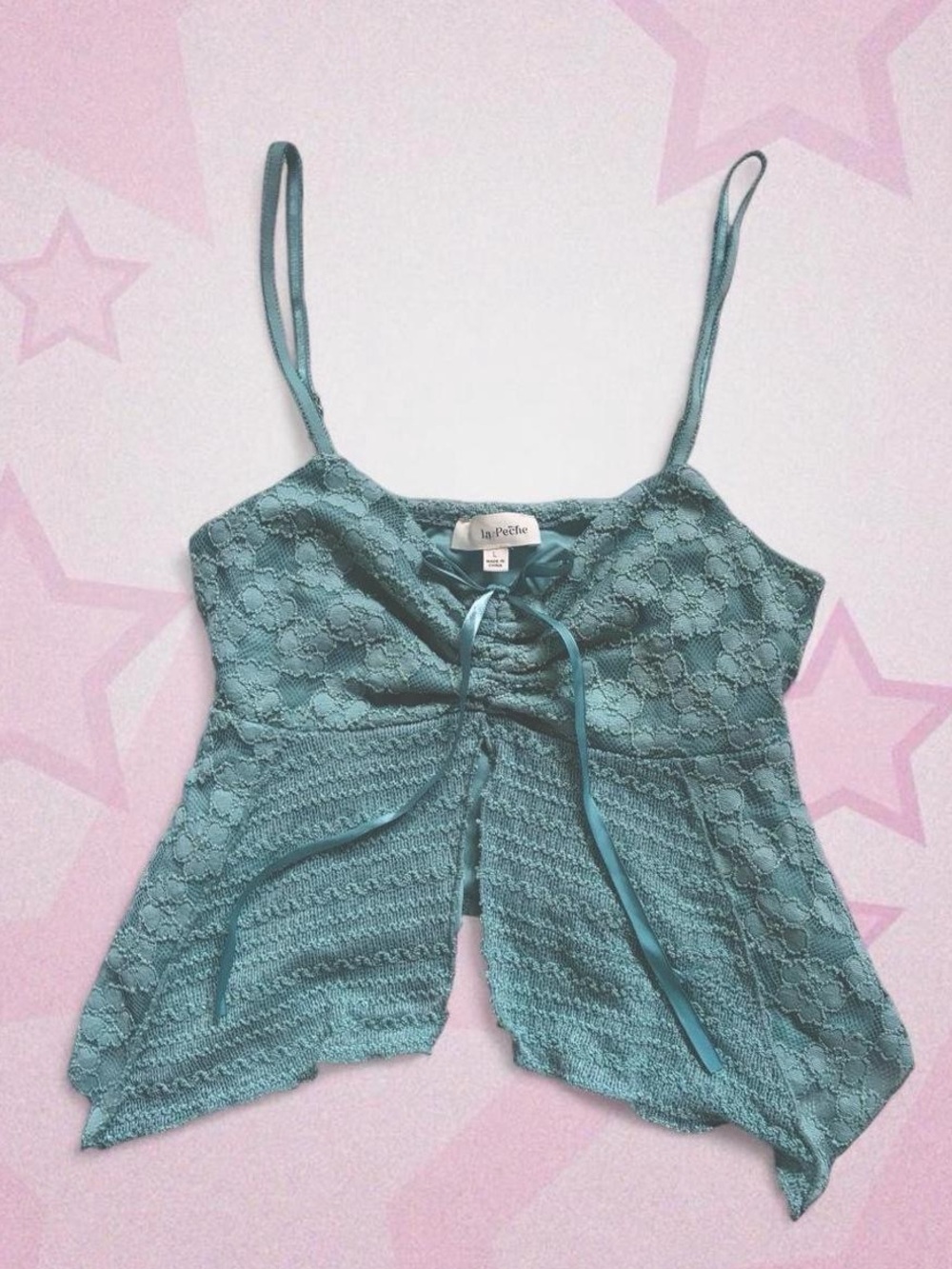Teal Lace flyaway camisole with ribbon detail